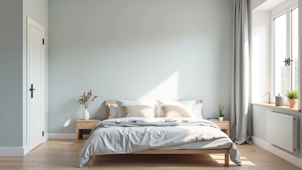 Camera da letto con palette di colori rilassanti in tonalità blu e grigio
