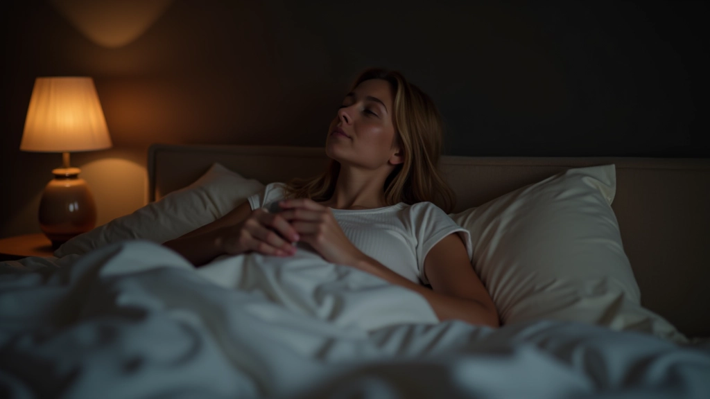 Persona che riposa senza usare il telefono, con luce calda da lampada da comodino