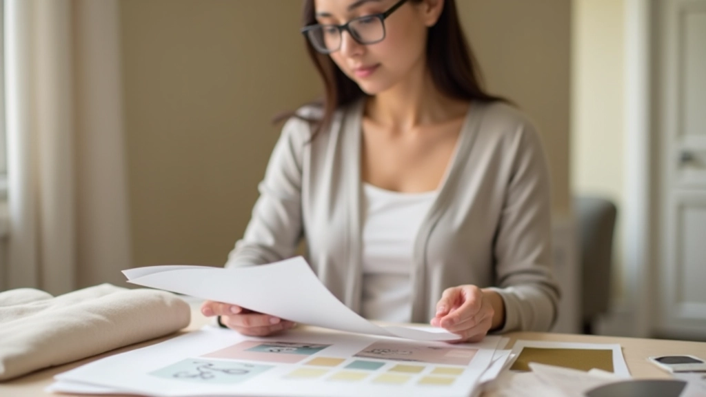 Persona che pianifica il design della camera con materiali educativi e campioni