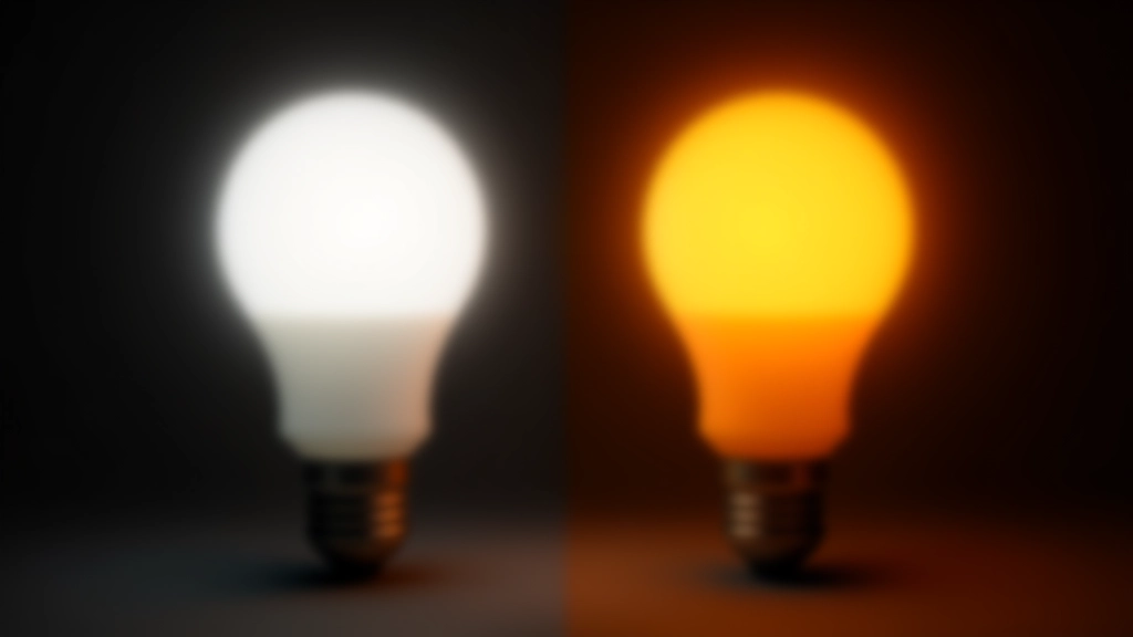 Comparazione visiva di due lampadine: una con luce fredda e brillante, una con luce calda e ambrata